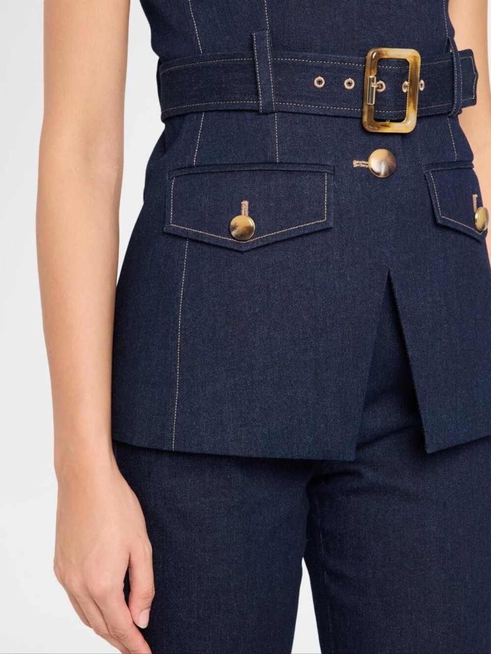 Veronica Beard Becker Stretch-Denim Belted Vest - Picture 5 of 11